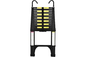 Echelle telescopique avec Crochets,HBTower Escamotable en Aluminium,Echelle plianteConvient aux Camping-Cars, greniers, extérieurs et intérieurs, Charge Max 150 kg (Noir, 4.7M/15.4FT)