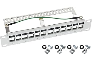 HMF 63346-07 STP Keystone-Patchpanel für Serverschrank | 10 Zoll | 1 HE | 12 Ports RJ45 Geschirmt | Lichtgrau