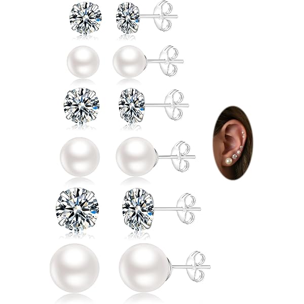 Infinite U Set 6 Paia Orecchini A Perno In Argento 925 Con Perle Multicolori 8-9 Mm – Per Donna E Ragazza