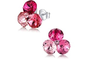 Chic Bijoux Kolczyki z kamieniem urodzinowym, 4 austriackie kryształy i srebro wysokiej próby 925, prezent dla mamy, różowy/niebieski/fioletowy/zielony/przezroczysty