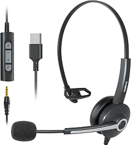Nulaxy Cuffie USB con microfono, cuffie per PC da 3,5 mm su un lato con  cancellazione del rumore e suono chiaro, cuffie Skype leggere e regolabili  con controllo in linea per laptop, computer, telefono : Amazon.it:  Elettronica
