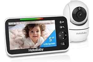 HelloBaby Elektroniczna niania z kamerą i noktowizorem, wyświetlacz 15.2 cm z 30-godzinną baterią, panoramiczny zoom wideo, bez WiFi, 2-kierunkowa rozmowa, temperatura, 8 kołysanek i zasięg 304 m