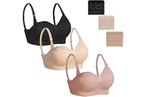 Dreamburn Maternity Nursing Bra 1/2/3 Pack Wireless Seamless Breastfeeding Bras 4 Rows Adjust Hook with Removable Spill Prevention Pads Add Extenders Comfortable