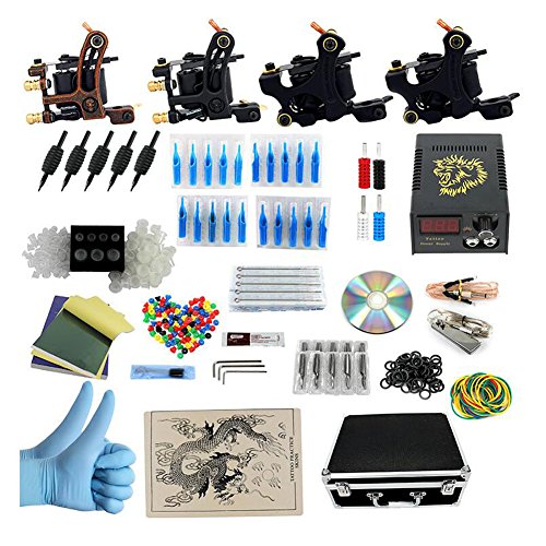 Zwang Kit Profesional de Tatuaje para Principiantes 2 Pistolas ametralladoras Fuente de alimentación Digital para Tatuaje LCD con Pedal y cordón de Clips