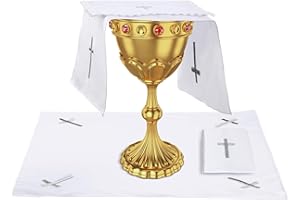 Oudain 4 Pcs Catholic Altar Poly/Cotton Purificator Altar Linen Towel Set Embroidered Purificator with Cross Center Church Catholic Communion Supplies