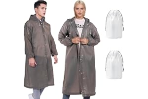 KoMico 2 Pack EVA Rain Poncho Waterproof, Reusable Clear Poncho Waterproof Adult Raincoat Jacket with Hood and Bag, Portable Festival Plastic Poncho for Women Men Outdoor Activities