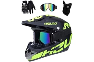 EVGATAVAB Unisex Integrale Casco da Motocross, con Occhiali Guanti Maschera, Gioventù Bambini Fuoristrada Moto BMX MTB ATV Caschi, Discesa Quad Dirt Bike Enduro Casco, per Ragazzo e Ragazza