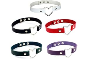 iwobi Choker Girocollo in Pelle,5 Pezzi Collana Collare Donna/Collana Girocollo Cuore Punk Rock,5 Colori