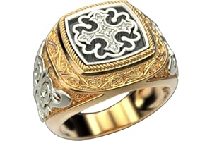 MAYIAHEY Cross Ring, Christ Cross Ring for Men, Catholic Cross Ring Religious Cross Jewelry, Vintage Flower Pattern Ring Punk Crusader Cross Ring Masonic Cross Ring for Boys