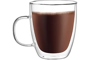 CNGLASS Tasses à café en verre à double paroi 500ml/17oz - Grande tasse à expresso isolante en verre