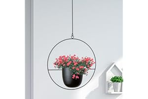 ARSBORUI Hängend Blumenampel Metall Blumentopf Modern Deko Pflanzenampel Boho Hängend Hängeampel Pflanzen Halter Hängeblumentopf Für Innen Außen Decken Balkone Wanddekoration (Schwarz Rund)