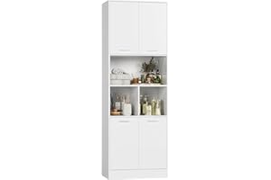 FirFurd 180cm Armario Baño Alto, Mueble de Baño, Mueble Columna Baño, Mueble Baño Estrecho, 4 Puertas (Blanco)