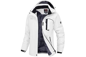 donhobo Damska kurtka polarowa, kurtka zimowa, wodoszczelna, oddychająca, pogrubiona, ciepła, wiatroszczelna, softshellowa, funkcyjna kurtka z odpinanym kapturem, Czysta biel., XS