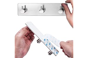 Koksi 3-Hook Stainless Steel Self-Adhesive Hanger, Use in Kitchens, Bathrooms, Hallways for Coats, Towels, Hats, Robes