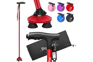 BigAlex Gehstock mit Licht für Damen und Herren, Faltbare, Klappbar, Höhenverstellbare Gehstöcke für Senioren & Erwachsene, Aufstehhilfe, Gehhilfe Stock mit Rutschfester Quad-Basis für Stabil