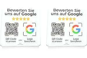 NEXIT Aufsteller/Aufkleber-Karte für Google Bewertungen - mit QR-Code und NFC - 6x6 cm (2x Pack-weiß-Deutsch)