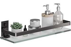 Danpoo Étagères de Salle de Bain murales en Verre trempé Noir avec Rail en Aluminium, étagères de Rangement de Salle de Bain, Noir