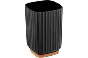 WENKO Vaso para cepillo de dientes Rotello, de plástico, para cepillos de dientes, y base de bambú, para guardar utensilios, con estructura acanalada de fácil sujeción, Ø 8,6 x 11,1 cm, negro/natural