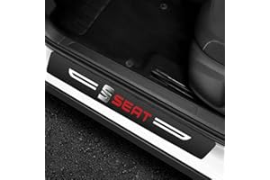 RIDGOEL 4Pcs Car Door Sill Protector Stickers for Seat Leon Ibiza Alhambra Arosa Tolendo Exeo Ateca Altea Carbon Fiber Leather Car Kick Plates Sill Guard Auto Threshold Decoration Accessories C