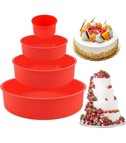 Lot De 4 Moules à Gâteau Ronds En Silicone - 10, 15, 20, 25 Cm - Antiadhésifs Et Lavables - Rouge