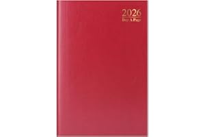 QUICKDRAW 2026 A4 Day a Page Diary – Full Year Hardback Casebound Organiser – Day per Page Desk Diary Planner for Home Office School & Work – UK Focused Diaries with Durable Covers & Ribbon Page Marker (Red)