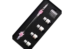 SIPLIV fait à la main cristal verre intarsia dip stylo plume kit calligraphie signatures stylo avec 4 couleurs d'encre, porte-stylo, tasse de nettoyage, rose