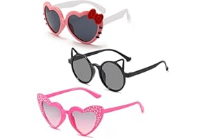 Hifot 3 Pezzi2 Pezzi Occhiali da Sole per Bambini Bambino,forma di Cuore Gatto Occhiali Sole Anti-UV Ultravioletti per Bicchieri da Festa per Bambino età 3-12