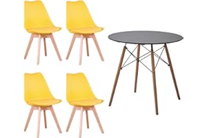 HJhomeheart Tavolo da Pranzo Rotondo con 4 Sedie da Pranzo per Sala da Pranzo Cucina Soggiorno Tavolo da Pranzo in Nero e Sedie Giallo
