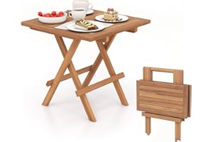 KOMFOTTEU Mesa Auxiliar Plegable Pequeña, Mesa Baja para Exterior en Forma de X, Mesa de Madera de Teca Portátil, Mesa Lateral para Jardín, Balcón, Terraza, 50 x 50 x 50 cm (Cuadrada)