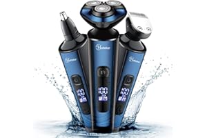 Hatteker Mens Electric Shavers Razor Beard Trimmer Rotary Facial Head Shaver for Men Sideburn Trimmer Wet Dry IPX7 Waterproof Rechargeable Cordless 3 in 1