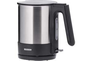 SEVERIN WK 3409 Bollitore Elettrico 2200 W in acciaio inossidabile, Bollitore per acqua e tisane con capacità di 1,7 litri, Teiera elettrica con filtro estraibile, Nero e acciaio