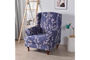Highdi 2 Piece Stretch Wingback Chair Covers Wing Chair Slipcover Armchairs Covers Classic Printed Sofa Slipcover Spandex Furniture Protector for Living Room Bedroom Hotel (Elegant Purple)