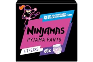 Pampers Ninjamas - Pantalones de pijama para niñas, 4-7 años (17-30 kg), 60 pantalones de noche, protección contra fugas durante toda la noche, el embalaje puede variar