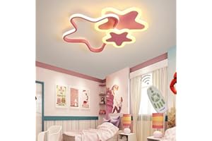 CBLBSER Kinderzimmerlampe LED Dimmbar Deckenleuchte Kinder Mädchen Junge Schlafzimmer Deko Decke Lampe, Modern 3 Stern Design Acryl-schirm Deckenlampe für Esszimmer Bad Flur, mit Fernbedienung Ø52cm (Rosa)