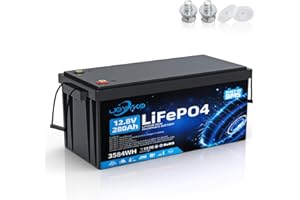 JOYYKO Batteria litio 12V, LiFePO4 ricaricabile da 280Ah con BMS Incorporato garantisce oltre 15000 cicli di ricarica profonda, adatta per camper, golf cart, tosaerba, pannelli Solare, campeggi, Antifurto
