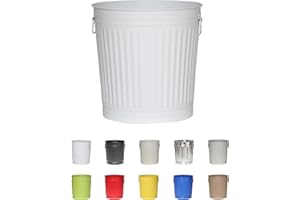Jinfa | Cubo de basura de metal con asas | Contenedor vintage para interiores, reciclaje | Sin tapa | Blanco | Tamaño: L | 36 cm de diámetro, 36,5 cm de altura | Volumen: 35 Litros