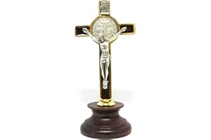 GTBITALY 10.006.21 - Cruz de San Benito de color plateado esmaltada a mano sobre base de madera