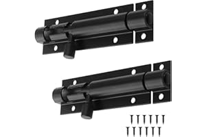 DOMIRA 2 Pack 4" Black Slide Bolts, Heavy Duty Metal Barrel Latch Locks for Shed Doors, Bathroom, and Gates, Weatherproof Security Design with Screws for Quick Setup.
