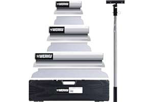 Werku WK602540, Juego Espátulas Emplastecer Mango Extensible, Calidad Profesional, Largo 300-500-800 mm, Incluye Maletín, Mango Extensible y Cabezal Soporte