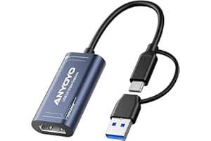 Scheda Acquisizione Video, ANYOYO 4K 1080P 60FPS HDMI Video Capture Card, Adattatore USB HDMI a latenza quasi zero per streaming e giochi, Nintendo Switch, PS5/4, Xbox, fotocamera, Windows/Mac