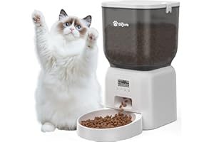 Automatic Cat Feeder,Olfjurk 4L Timed Auto Dry Cat Food Dispenser Programmable Control 1-6 Meals | Dual Power Supply with Desiccant Bag (White)