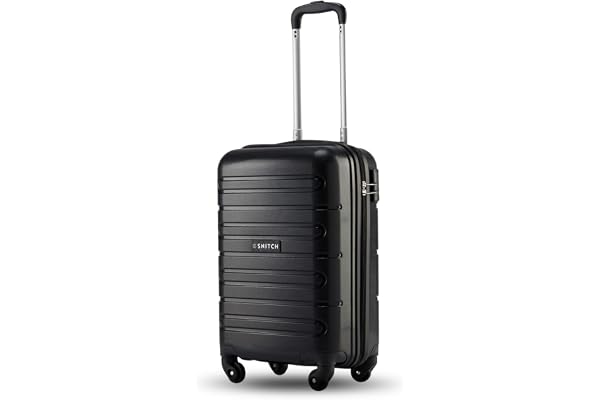SNITCH Loop Cabin Size Black Polypropylene Hard Travel Suitcase - Trolley Bag Small & Luggage with 4 Wheels, Secure Lock & Free Shoe Bag