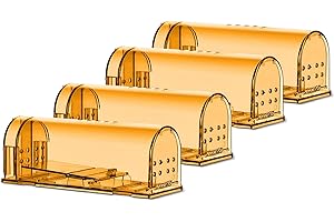 Arvov Pułapka na myszy, 4 sztuki, żywa, łatwa w użyciu, bezpieczna dla zwierząt domowych i dzieci, żywa pułapka na szczury, wielokrotnego użytku, higieniczna, z otworami wentylacyjnymi, przyjazna dla