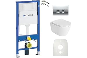 Lavita Duofix Praia Élément mural Basic + évier profond sans bord + abattant de WC + panneau de commande Delta 25 bouton chromé | Kit complet encastré WC complet