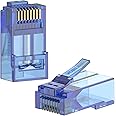 VCE RJ45 Connector Pass Through Cat6 25 Pack, Ethernet RJ45 Plug for Cat6/Cat5/Cat5e UTP Solid & Stranded Network Cable, Blue