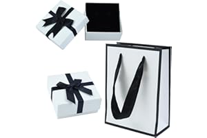 YUZHOU 2Pcs Small White Jewellery Boxes with Lids - Square Necklace, Ring, Earring & Bracelet Cardboard Kraft Gift Box for Women's Presents, Birthday & Christmas
