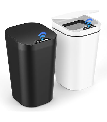 Pattumiera da bagno, automatica, confezione da 2 pezzi, 5 galloni, 2,6 galloni con coperchio, senza contatto, elettrico, con sensore di movimento, sottile, cestino intelligente per bagno, camera da