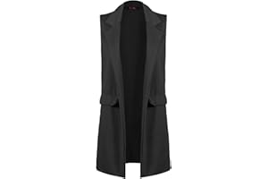 ZEE FASHION New Ladies Womens Sleeveless Long Waistcoat Open Front Stylish Crepe Pocket Jacket Coat PLUS SIZE