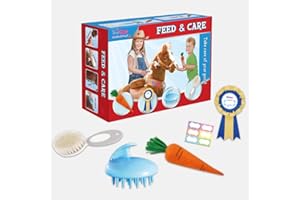 PonyCycle Kit per la Cura e l'alimentazione dei Pony per Cavalli. Spazzola per Toelettatura, Spazzola per Animali Domestici, Carota, Adesivo, Targhetta con Nome per Ragazzi e Ragazze, per Modello U/ K