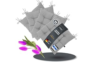 LILENO HOME Linda FUM Lot de 4 coussins de chaise - Gris clair (40 x 40 x 6 cm) - Coussins d'assise pour jardin, cuisine ou salle à manger - Résistant aux UV - Pour l'intérieur et l'extérieur